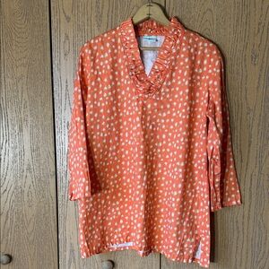 Holly and the Hound Orange Spotted 3/4 Sleeve Ruffle V-Neck Blouse Size XL